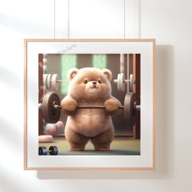 Cute Funny Bear Weightlyftare in Gym Workout Art Poster (Skapare uppladdad)