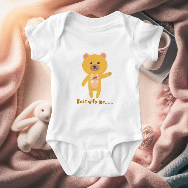Cute Funny Bear With Me Baby Shower Personalized  T Shirt (Cute Funny Bear With Me Baby Shower Personalized Baby Bodysuit (Front) )