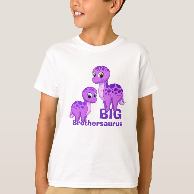 Cute Funny Big Brother Baby Dinosaurs Lila T-shirt (Framsida)