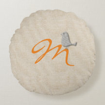 Cute Funny Bird Linen Se Monogrammed Pillow