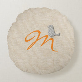 Cute Funny Bird Linen Se Monogrammed Pillow Rund Kudde