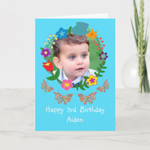 Cute Funny Birthday Boys Photo Butterflies Top hat Kort