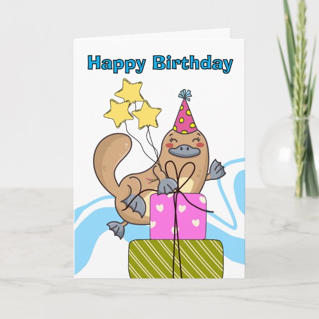 Cute Funny Birthday Platypus Party Kort (Framsida)