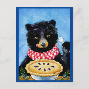 Cute Funny Black Bear med blåbär paj-vykort Vykort