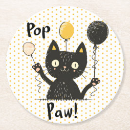 Cute Funny Black Cat Holding Balloons Birthday Underlägg Papper Rund