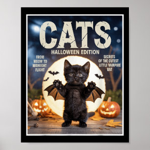 Cute Funny Black Cat i Fladdermus Costume Hallowee Poster