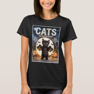 Cute Funny Black Cat i Fladdermus Costume Hallowee T Shirt