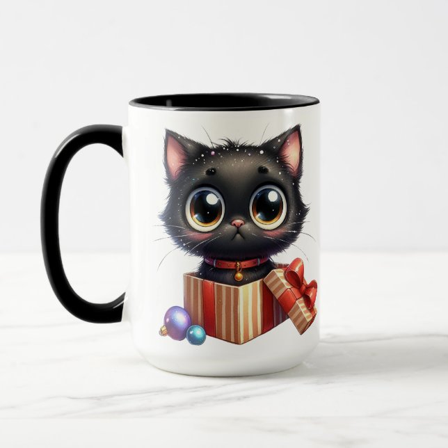 CUTE & FUNNY BLACK CHRISTMAS KITTENS & GIFTS MUGG (Vänster)
