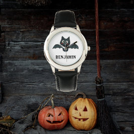 Cute Funny Black Fladdermus med Namn Armbandsur
