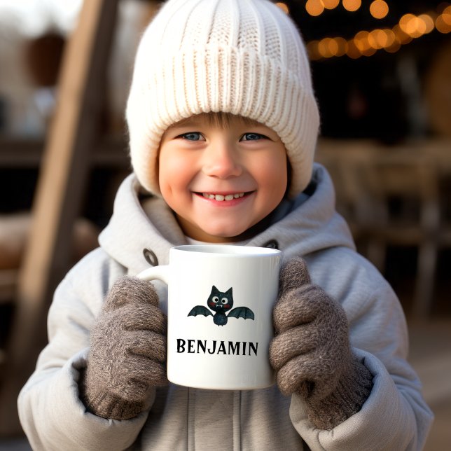 Cute Funny Black Fladdermus med Namn Kaffemugg (Skapare uppladdad)