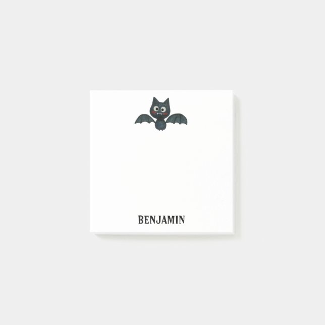 Cute Funny Black Fladdermus med Namn Post-it Block (Framsida)