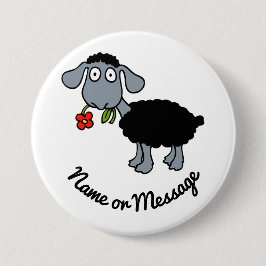Cute Funny Black Lamb Sheep med Red Flower Anpassn Knapp