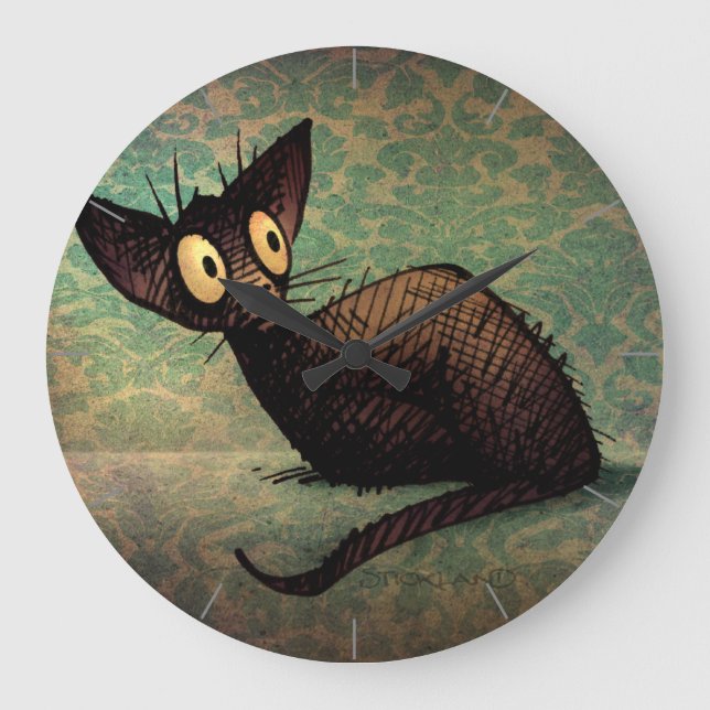 Cute Funny Black Oriental Cat Art Rund Klocka (Framsida)
