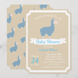 Cute Funny Blue Llama Pojke Baby Shower Inbjudningar