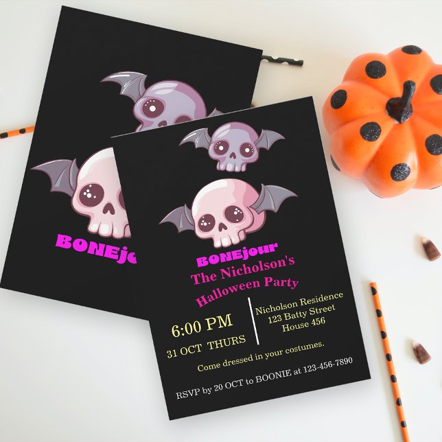 Cute Funny Bonjour Pun Halloween Inbjudningar (Skapare uppladdad)