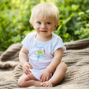 Cute Funny Boy Frog Blue Girl Baby Bodykostym T Shirt