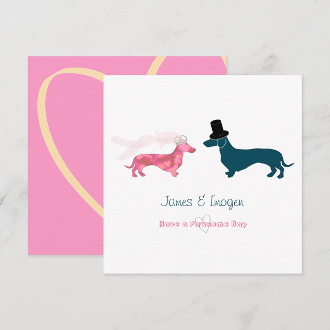 Cute Funny Bröllop Dachshund Grattiss Card Kort (Fram/baksida)