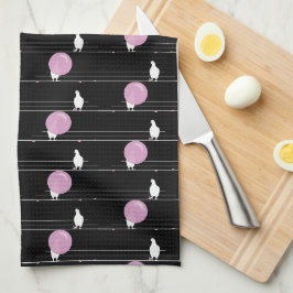 Cute Funny Bubblegum Birds on a Wire Mönster Black Kökshandduk