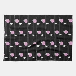 Cute Funny Bubblegum Birds on a Wire Mönster Black Kökshandduk