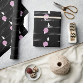 Cute Funny Bubblegum Birds on a Wire Mönster Black Presentpapper