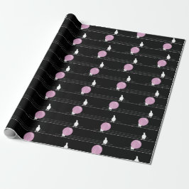 Cute Funny Bubblegum Birds on a Wire Mönster Black Presentpapper