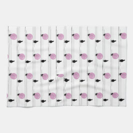 Cute Funny Bubblegum Birds på Wire Mönster White Kökshandduk
