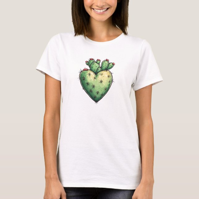 Cute Funny Cactus Heart Valentine Day T Shirt (Framsida)