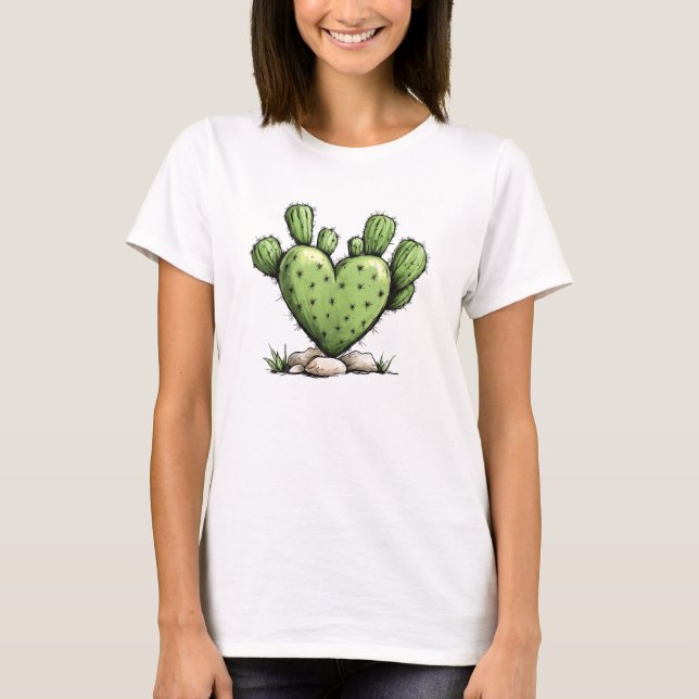 Cute Funny Cactus Heart Valentine Day T Shirt (Framsida)