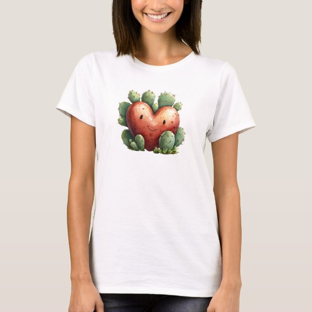 Cute Funny Cactus Heart Valentine Day T Shirt (Framsida)
