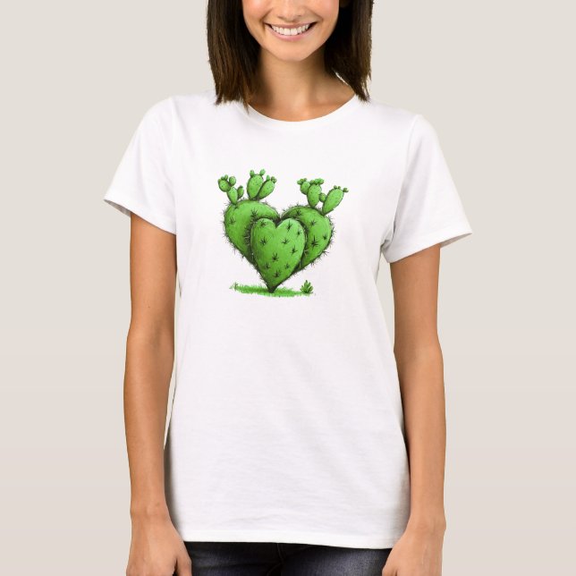 Cute Funny Cactus Heart Valentine Day T Shirt (Framsida)
