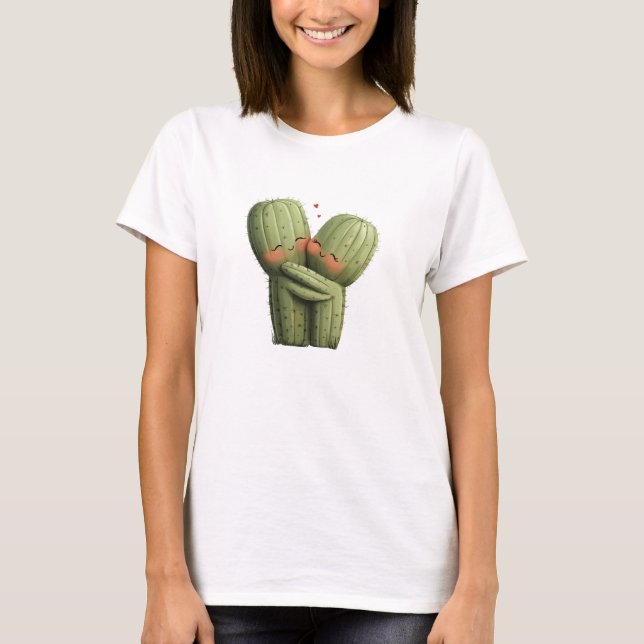 Cute Funny Cactus Heart Valentine Day T Shirt (Framsida)