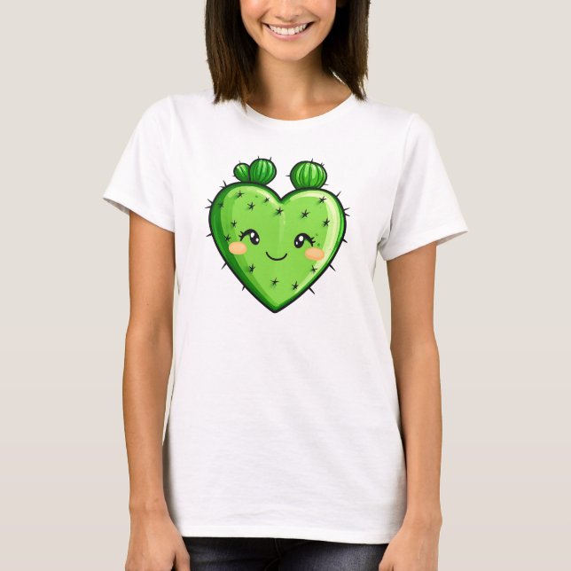 Cute Funny Cactus Heart Valentine Day T Shirt (Framsida)