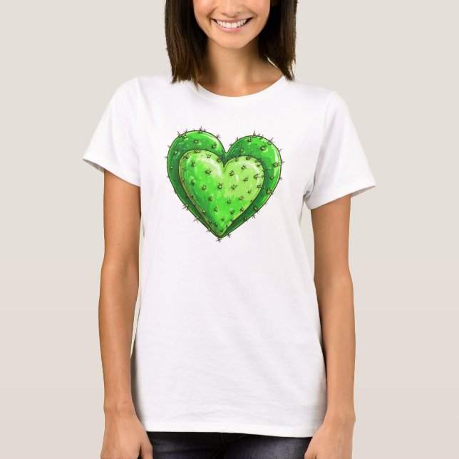 Cute Funny Cactus Heart Valentine Day T Shirt (Framsida)