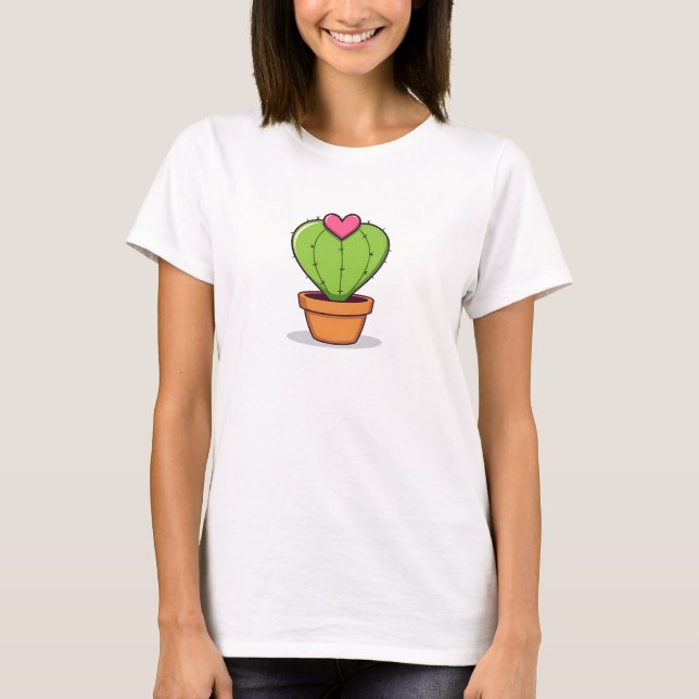 Cute Funny Cactus Heart Valentine Day T-Shirt (Framsida)