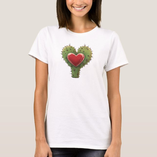 Cute Funny Cactus Heart Valentine Day T Shirt (Framsida)