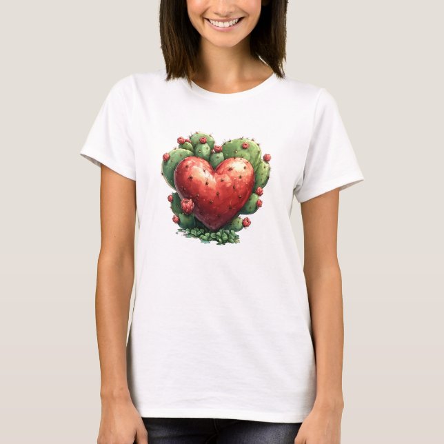 Cute Funny Cactus Heart Valentine Day T Shirt (Framsida)