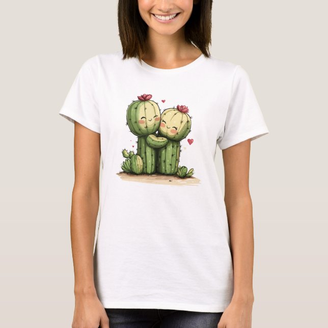 Cute Funny Cactus Heart Valentine Day T Shirt (Framsida)