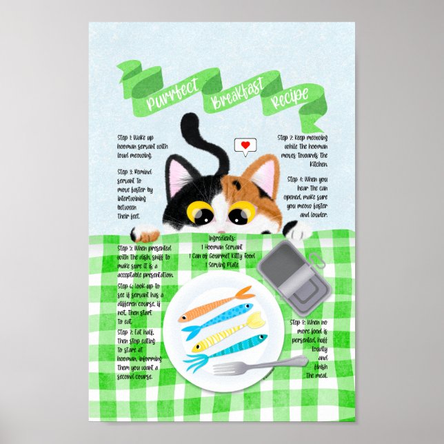 Cute Funny Calico Cat Breakfast Recipe Poster (Framsidan)