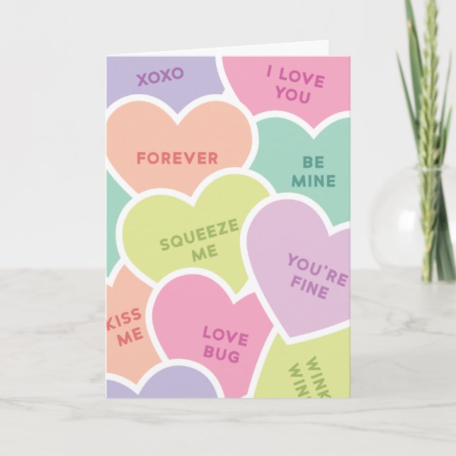 Cute Funny Candy Hearts Messages Alla hjärtans dag Helgkort (Framsida)