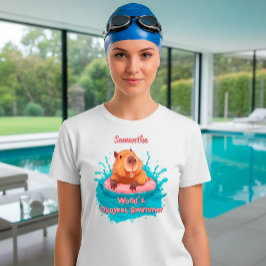 Cute Funny Capybara World's Okayest Swimmer Kids T Shirt