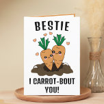 Cute Funny Carrot Pun Best Friend Grattis på födel Tack Kort<br><div class="desc">Tittar för ett unikt sätt att uttrycka kärlek och humor till din bästa vän? Vårt roliga hälsningskort för moroten är perfektens val för en bestis på hans eller hennes födelsedag! Anpassa den genom att lägga till ditt eget personliga meddelande.</div>