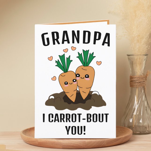 Cute Funny Carrot Pun Grandfather Grattis på födel Tack Kort (cute funny carrot birthday card for grandfather)