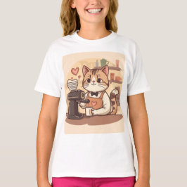 Cute Funny Cartoon Barista Cat Kid's T-shirt