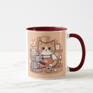 Cute Funny Cartoon Barista Cat Mug Mugg