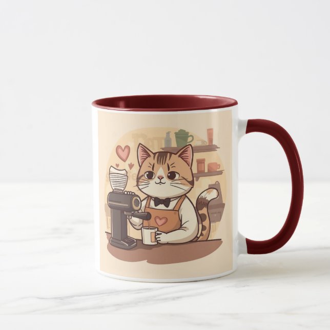 Cute Funny Cartoon Barista Cat Mug Mugg (Höger)