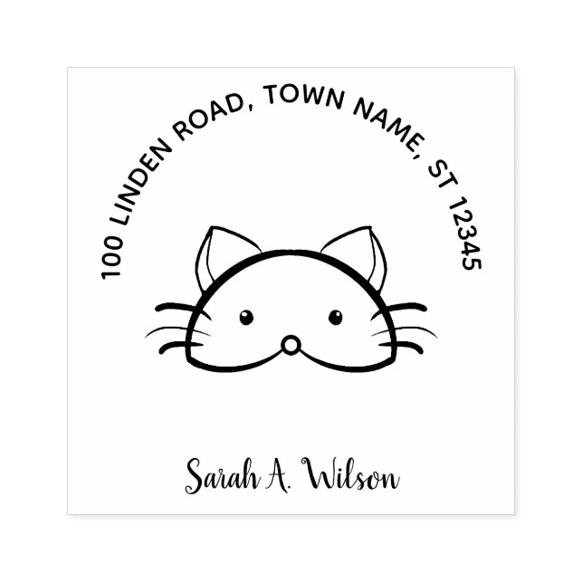 Cute Funny Cat Bookplate Ex Libris Namn Adress Stämpel (Tryck)