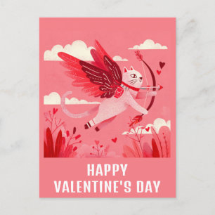Cute Funny Cat Cupid Valentines day Vykort