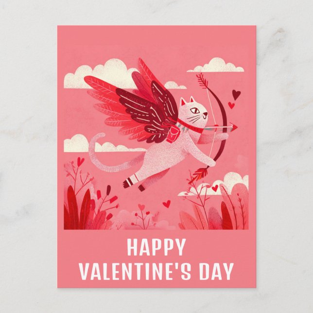 Cute Funny Cat Cupid Valentines day Vykort (Framsida)
