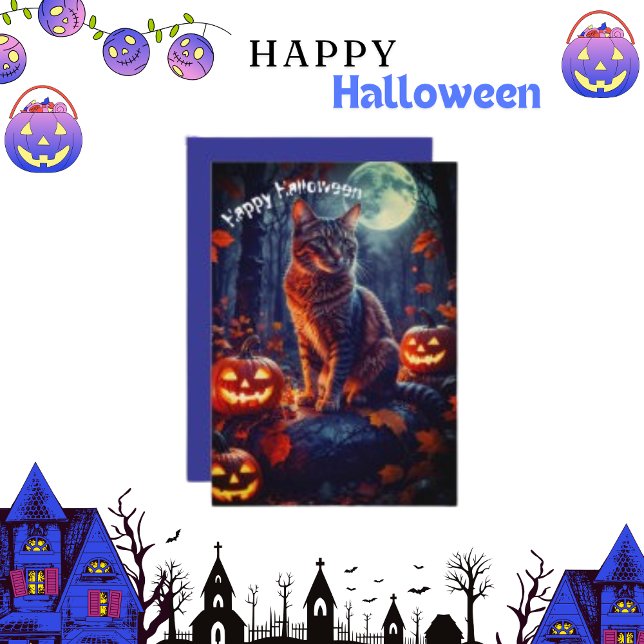 Cute Funny Cat Halloween Pumpkin Julkort (Skapare uppladdad)