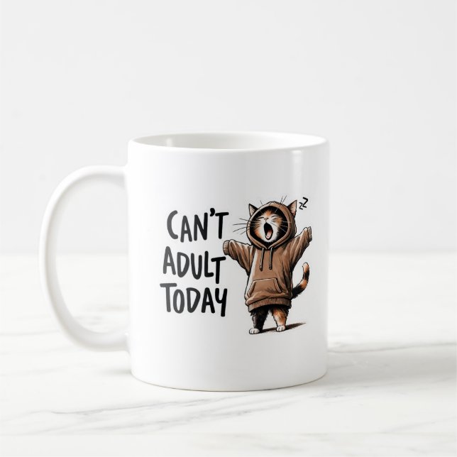 Cute Funny Cat 'I can't Adult Today' Coffee Mug Kaffemugg (Vänster)